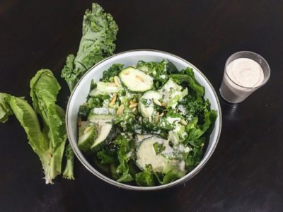 Green leafy Salad with Tahini cheese sauce