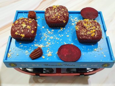 Eggless Whole wheat Oats Red Velvet Beetroot Muffin
